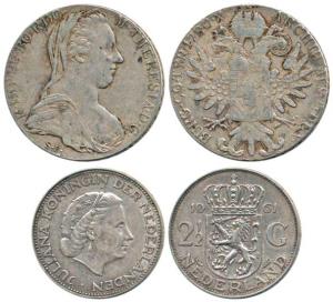 Austria, Maria Theresa Silver Taller, Netherlands, Silver 2 ½ Guilden, 1961. About Very Fi