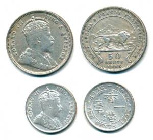 East Africa, Edward, Silver 50 Cents, 1906; Hong Kong, Edward, Silver 10 Cent, 1904. Very 