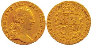 Great Britain, George III, Gold ¼ Guinea, 2.1g, 1762, crowned shield on rev. (KM 592). Nic
