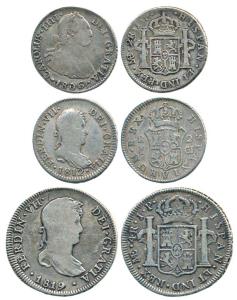 Peru, Ferdinand VII, Silver 2 and 4 Reales, 1812 and 1819, rev. crowned arms of Castile an