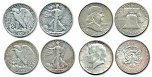 United States of America, Silver ½ Dollar (4), Walking Liberty 1939 and 1943; 1952; John K
