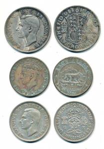 Assorted Silver George VI (3), Great Britain ½ Crown 1947, 2 Shilling 1942 and East Africa