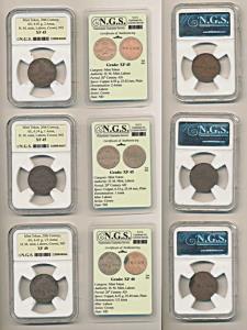 Lahore Mint, Copper Token (3), 2 Annas, 1 Anna and ½ Anna, H. M's Mint Lahore written arou