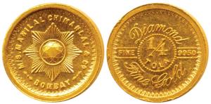 M/s Manilal Chimanlal & Co Bombay, Gold ¼ Tola, 2.92g, Diamond ¼ Tola Fine Gold inscribed 