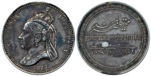 Victoria, Kaiser-i-hind, Silver Medal, 91.86g, portrait of the monarch on obv. with date 1