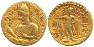 Kushanas, Huvishka I, (c. 152-192 AD), Gold Dinara, crowned and diademed bust of the king 