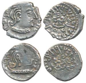 Kumaragupta, Silver Drachma (2), bust of ruler with trace of date GE 11X on obv., rev. sty