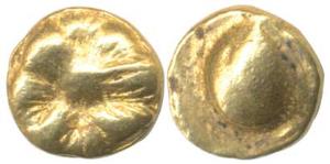 Shilaharas of Kolhapur, Gold Double Fanam, 0.77g, trishul on obv., rev. Globule. (Mitch K&