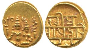 Vijayanagar, Hari Hara II (1377-1404 AD), Gold ½ Pagoda, 1.7g, Shiva-Parvati seated on obv
