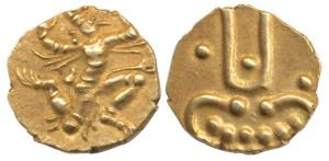 Banas of Madurai, Samarakolakalan (c. 1469 AD), Gold Fanam, Running Garuda, rev. Kali. Ext