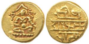 Vijayanagar, Krishna Deva Raya (AD 1509-1529), Gold ½ Pagoda, seated Balakrishna flanked b