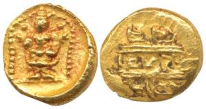 Vijayanagar, Venkitapati Raya III, Gold ½ Pagoda, Venkateshwara standing front on obv., re