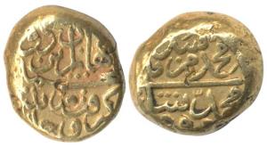 Muhammad Adil Shah (AD 1627-1657), Gold Pagoda, 3.4 g, poetic couplet: Jahan zin do Muhamm