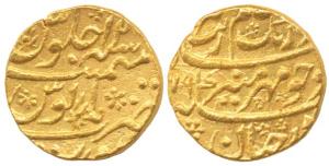 Aurangzeb (AH 1068-1118, AD 1658-1707), Gold Mohur, 11g, Surat Mint, AH 79/12. (KM 315.45)