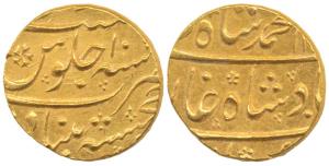 Muhammad Shah (AH 1131-1161, 1719-1748 AD), Gold Mohur, Khujista Bunyad Mint, AH 114x/10, 