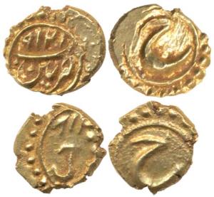 Tipu Sultan, Gold Fanam (2), Farrukhi and Patan Mints, with complete mint and date on the 