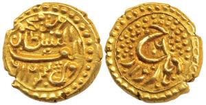 Tipu Sultan, Gold Pagoda, Dharwad Mint, AM 1216/6, complete mint name on rev. Extremely Fi