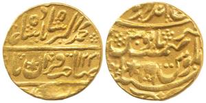 Randhir Singh, Gold Mohur, Brajinderpur Mint, in the name of Muhammad Akbar II, AH 1236/16