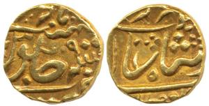 Gold 1/3 Mohur or Panchia, struck at the Bombay Mint, (circa 1774 AD), in the name of Alam