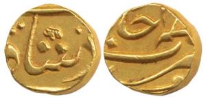 Gold 1/3 Mohur or Panchia, struck at the Bombay Mint, (circa 1803-24 AD), in the name of S