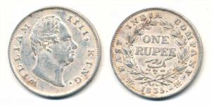 William IV, Silver Rupee, 1835, F raised, obv. A / rev. I. Very Fine.