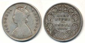 Victoria Empress, Silver ½ Rupee, 1899, A / I / ’C’ incused. Fine.