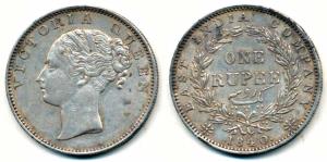 Victoria Queen, Silver Rupee, 1840, continuous legend, English head, ’S’ incused, rev. ’M’
