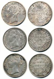 Victoria Queen, Silver Rupee, 1840, divided legend, WW raised, 28 Berries (2), continuous 