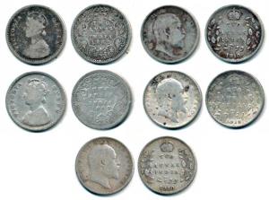 Victora Queen and Edward VII, Silver 2 Anna, 1862 (2), 1910 (3). Good to Fine. (5)