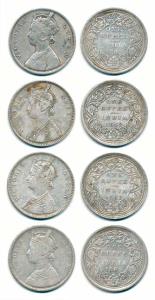 Victoria Queen, Silver Rupee, 1862, B / II / 2 / 0, A / II / 0 / 4, A / II 0 / 6, A / II /