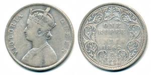Victoria Queen, Silver Rupee, 1862, B / I / 0 / 4. Fine, Scarce.
