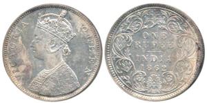 Victoria Queen, Silver Rupee, 1862, B / I / 0 / 4. Extremely Fine, Scarce.