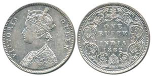 Victoria Queen, Silver Rupee, 1862, A / I / 0 / 4. Very Fine, Scarce.