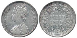 Victoria Queen, Silver Rupee, 1862, A / II / 1 / 11. Fine+, Rare.