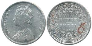 Victoria Queen, Silver Rupee, 1862, A / II / 0 / 10. Good.