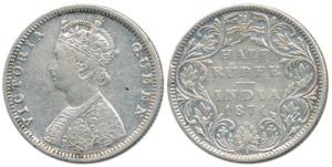 Victoria Queen, Silver ½ Rupee, 1874, B2 / II, dot. Fine+, Scarce.