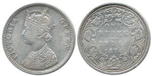 Victoria Queen, Silver Rupee, 1874, Bombay Mint, C1 / rev. II / No mint mark. Fine+, Scarc