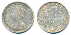 Victoria Queen, Silver Rupee, 1874, Bombay Mint, C1 / rev II / No mint mark. Very Fine, Sc