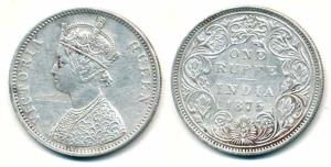 Victoria Queen, Silver Rupee, 1875, A2 / II / No mint mark. Very Fine+, Rare.
