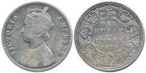 Victoria Empress, Silver Rupee, 1878, Bombay Mint, A3 / II / No mint mark. Fine, Rare.