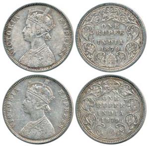 Victoria Empress, Silver Rupee, 1879, Bombay Mint. Fine+. (2)