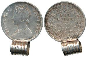 Victoria Empress, Silver Rupee, 1881, A1 / I / ’C’ incused. Ex- mount, Scarce.