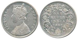 Victoria Empress, Silver Rupee, 1881, Bombay Mint, A3 / IV / dot. About Extremely Fine, Ve