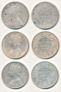Victoria Empress, Silver Rupee, 1883, A3 / ’B’ raised, dot; 1893, C2 / I / ’B’ incused. Fi
