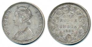 Victoria Empress, Silver Rupee, 1885, C2 / II / ’B’ raised. Very Fine, Rare.