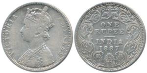 Victoria Empress, Silver Rupee, 1887, C2 / I / ’B’ incused, inverted. Fine.
