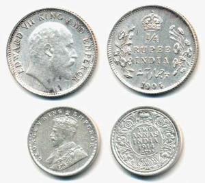 Edward VII and George V, Silver ¼ Rupee, 1904, 2 Anna, 1914. Very Fine+ to Extremely Fine.