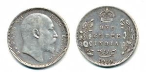Edward VII, Silver Rupee, 1906 and 1910 with dot and without ’B’ incused. Fine and Very Fi