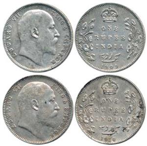 Edward VII, Silver Rupee, 1909, 1910, Bombay Mint. Very Fine. (2)