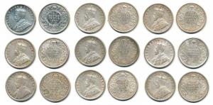 George V, Silver ½ Rupee, 1919, Bombay Mint (3); 1914, 1924, 1925, 1933, 1934 and 1936, Ca